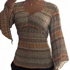 Boho brown and tan flowy top size medium